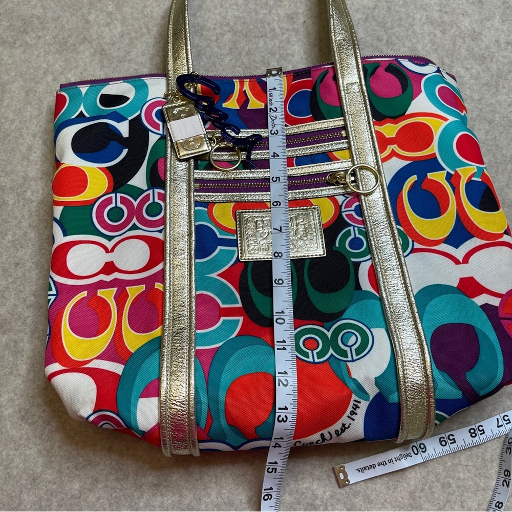 Coach Poppy Glam Graffiti Y2K Gold Metallic Multicolor Zip Tote Bag - Picture 14 of 17